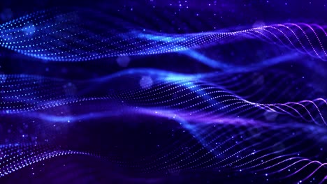 glow blue particles form lines, surfaces, complex string structures in smooth motion like in microworld or space. 4k looped sci-fi particle background with bokeh and light effects.