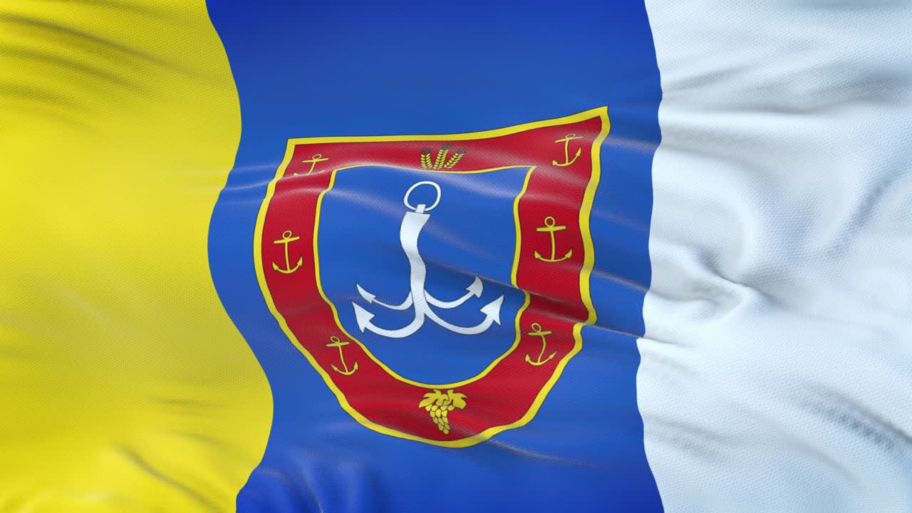la bandera del oblast de odessa (ucrania) ondeando en el viento con una textura de tela muy detallada. bucle sin costuras