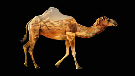 camel double exposure element animation isolated asset, transparent 4k video, alpha channel, prores