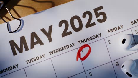 marking may 1st, 2025 on calendar
