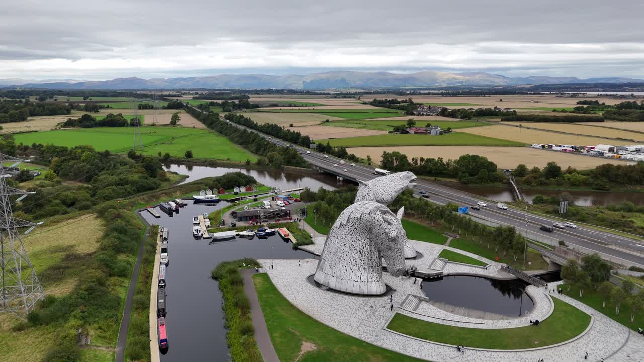 The Kelpies Helix Park Falkirk Scotland drone,aerial