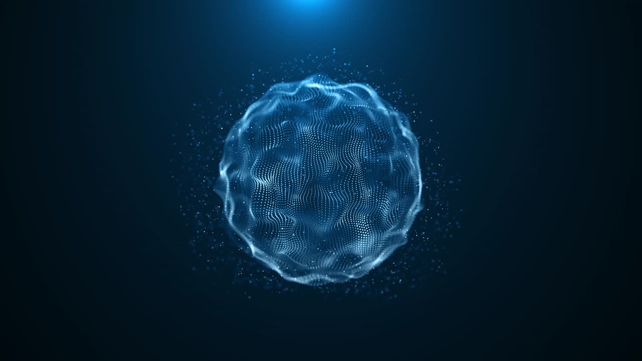 Abstract digital energy sphere ring connecting dots lines wireframe technology waves of magical big