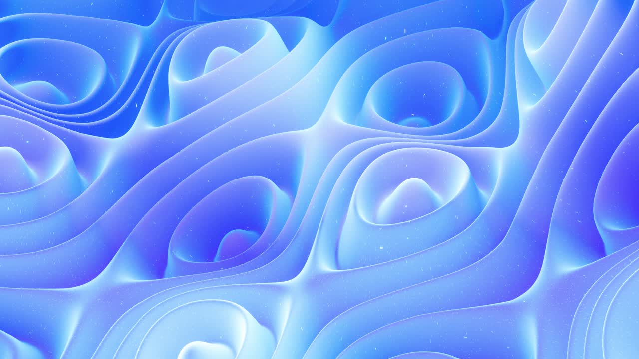 Beautiful abstract 3D surface with glitter sparkles, abstract 3d waves run on surface in loop. Blue gradient, soft matte material with light inner glow. Smoothly 4k animation