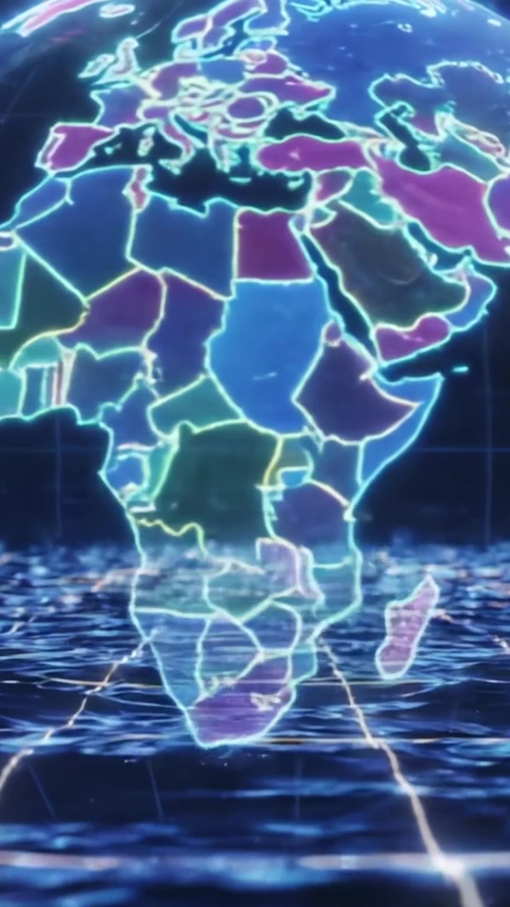 A Glowing Representation of South America in Context of the Global Map with a Focus on Oceanic Features and Geographical Aspects