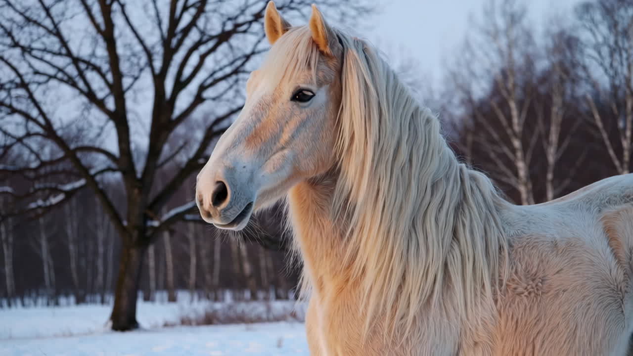 White Horse in a Snowy Winter Landscape