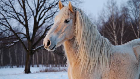 white horse in a snowy winter landscape
