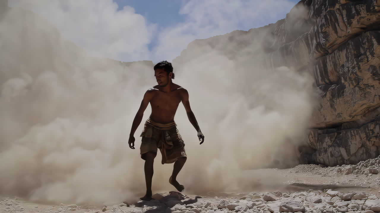 Ancient Mining Scene in a Dusty Canyon