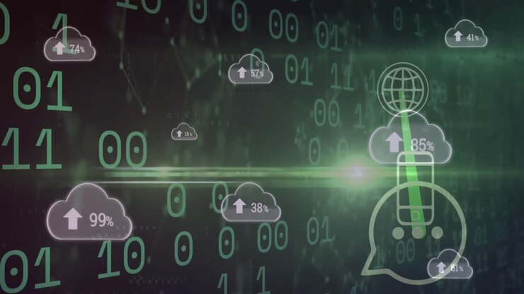 Animation of data processing over clouds icons