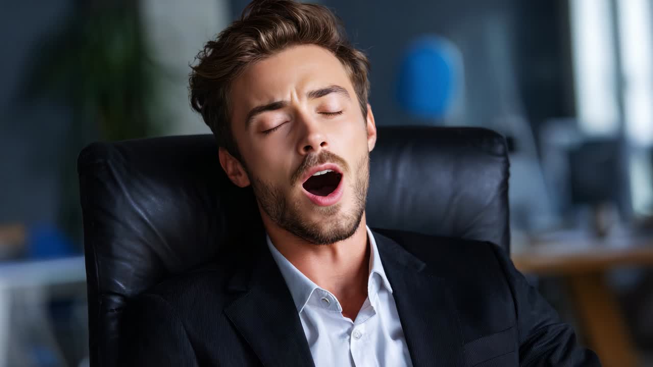 Tired businessman yawning in office