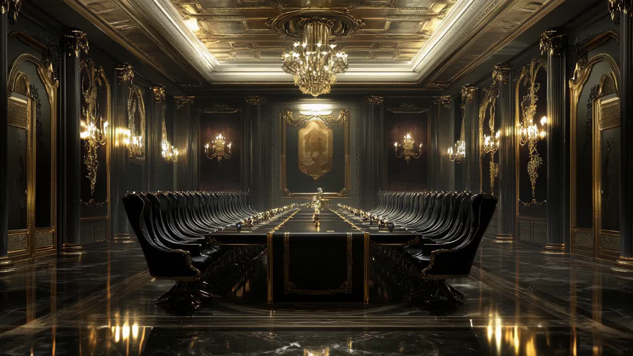 Opulent Black and Gold Dining Hall