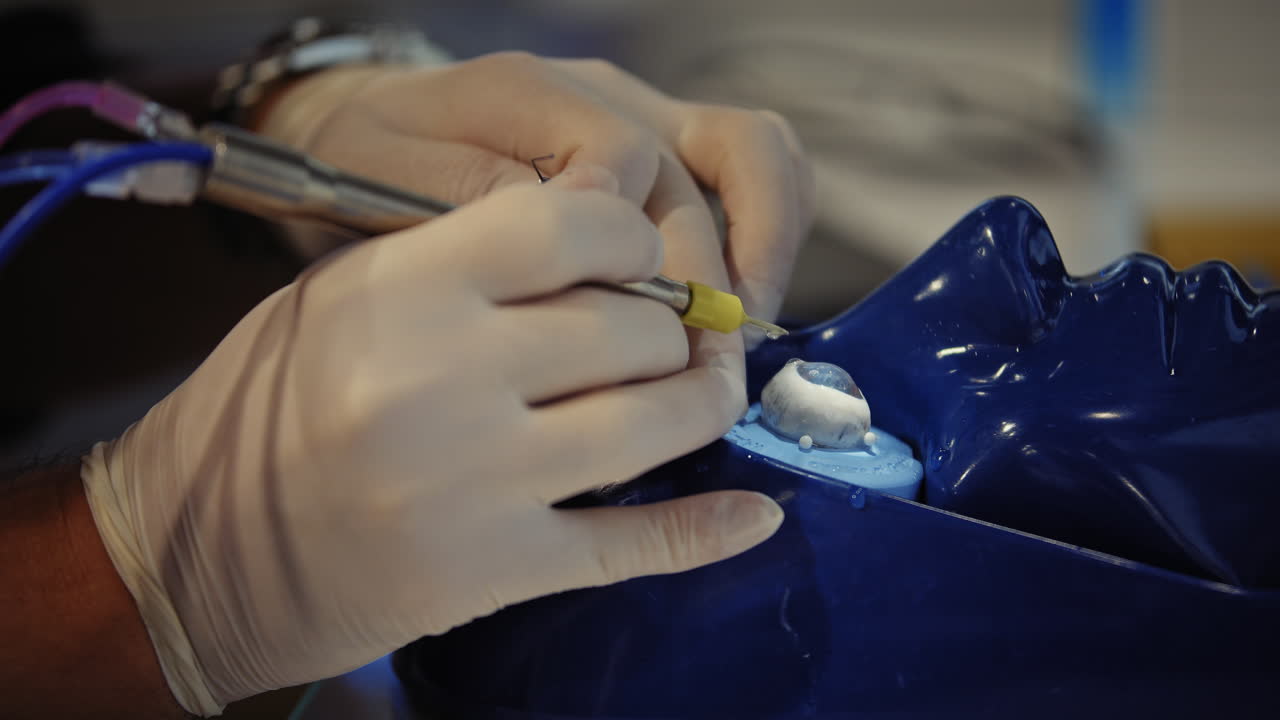 cirujano que usa un ojo de cerdo para practicar el procedimiento de cataratas