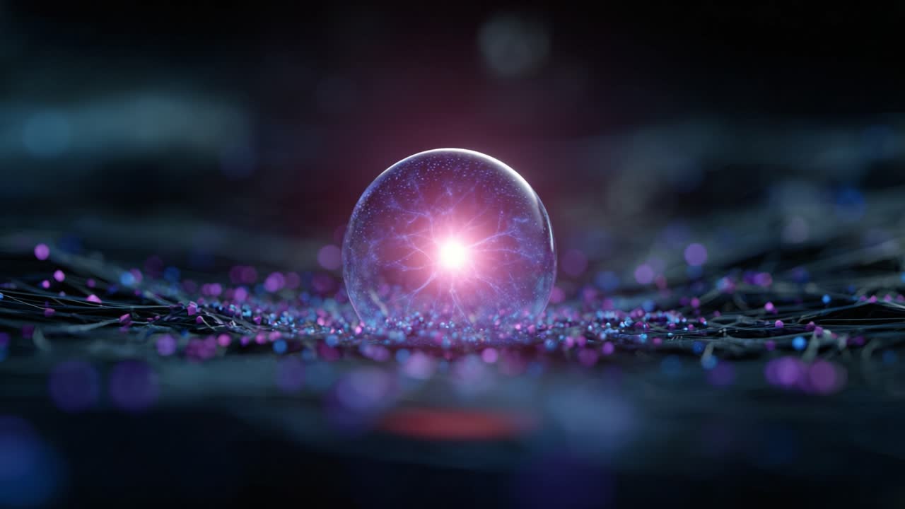 A Stunning Glowing Sphere Surrounded by Vibrant Particles, Representing the Intersection of Science and Art in a Mesmerizing Digital Environment
