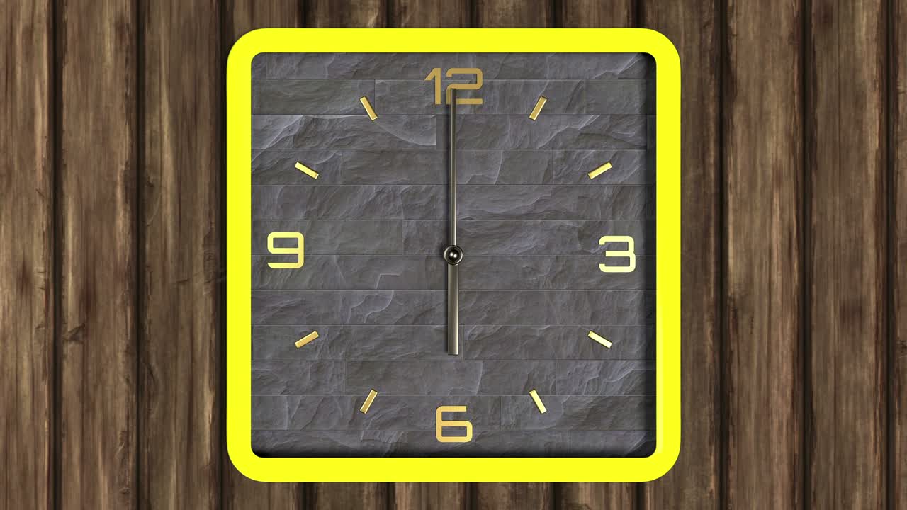 animación 3d de reloj de forma cuadrada en la pared. patrón sin costuras de tiempo en movimiento.