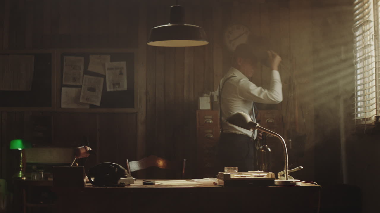 la oficina del detective en la década de 1930