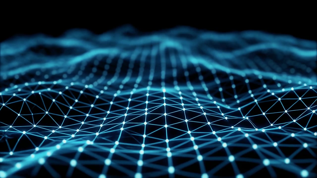 Abstract Blue Digital Network Grid Moving in a Wave Pattern