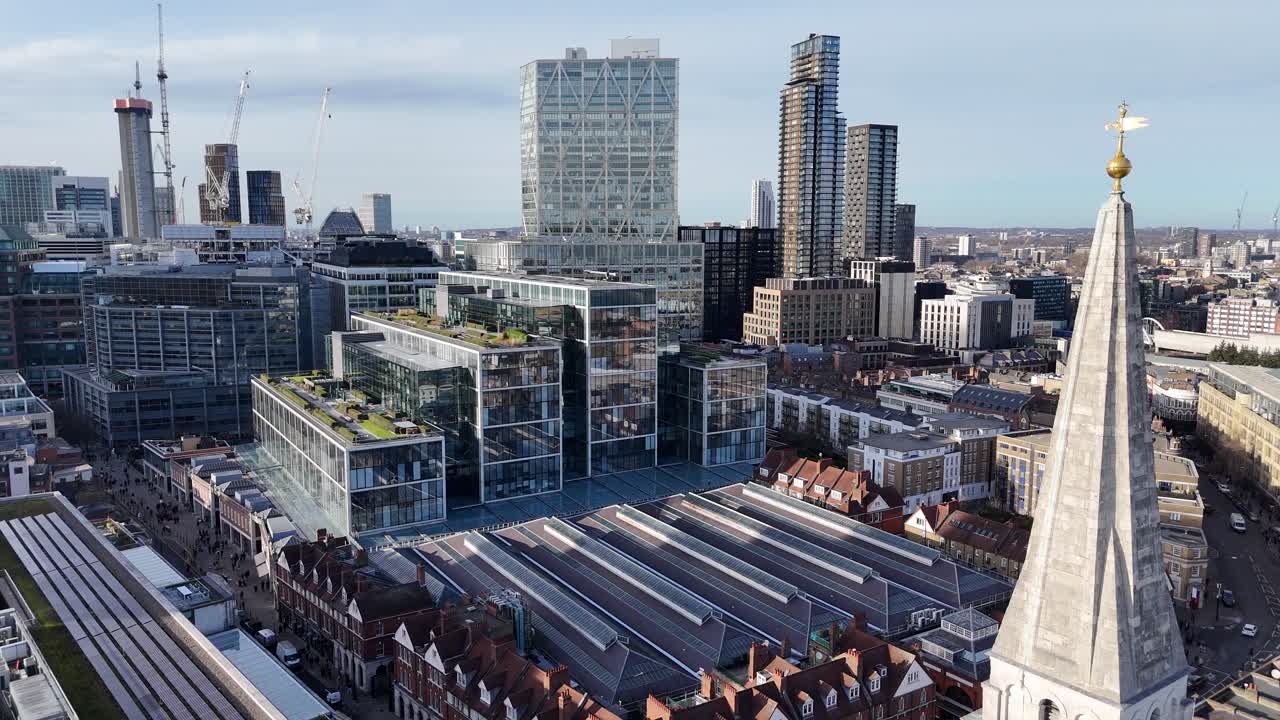 East London UK drone reveal Christ Church Spitalfields