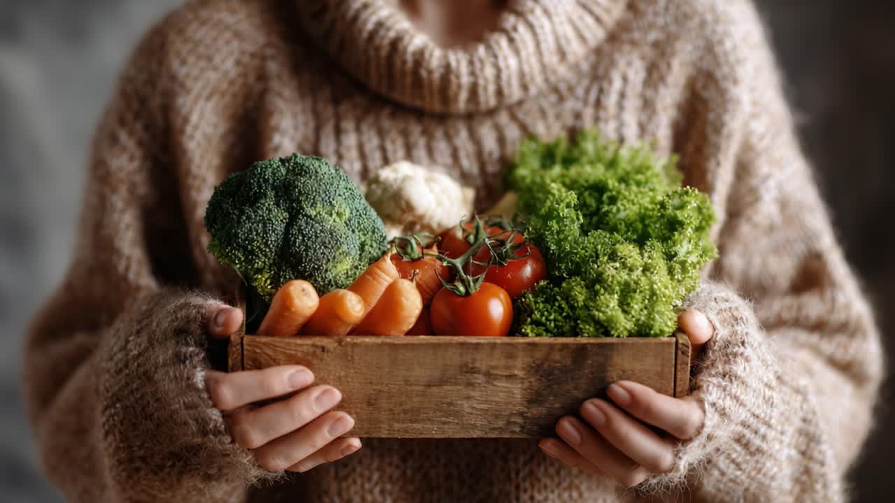 A Fresh Harvest of Colorful Vegetables Gathered in a Rustic Wooden Box, Showcasing the Beauty and Abundance of Nature's Produce
