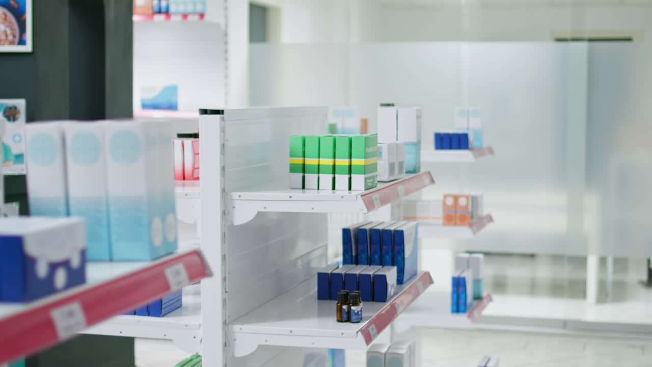 의약품과 영양분으로 채워진 빈 약국