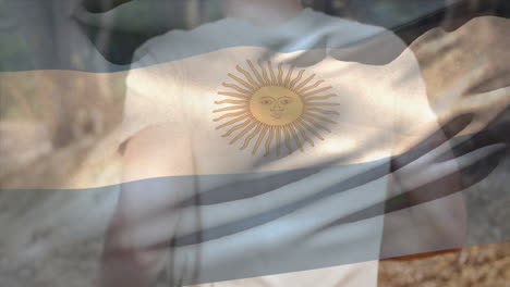 animation of flag of argentina over diverse male soldiers