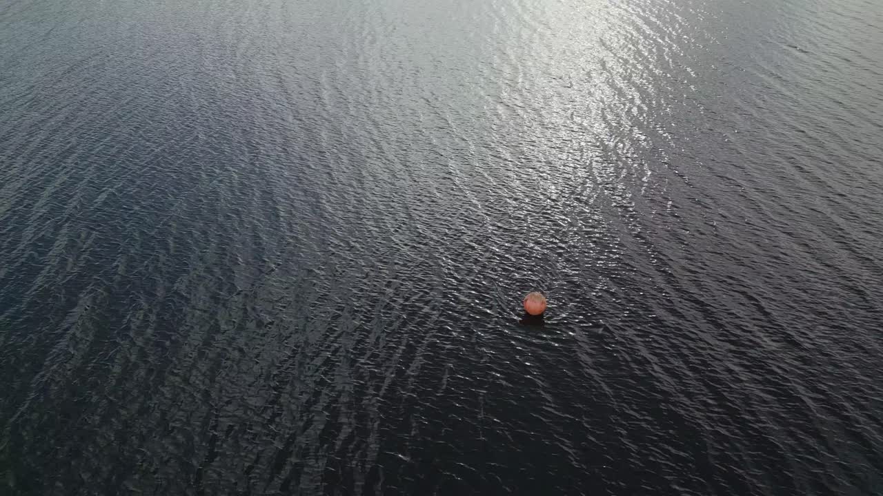Warning Red Round Buoy Drifting on Water