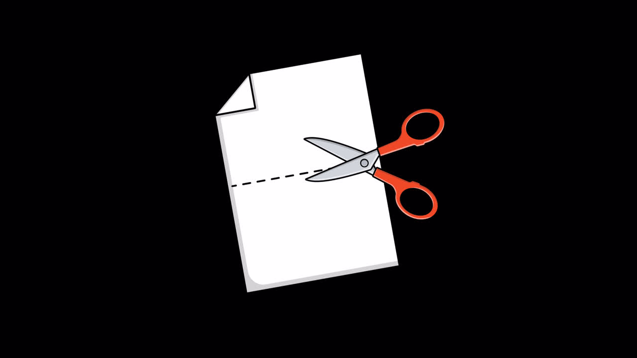 Animated Scissors Cutting Paper Along Dashed Line