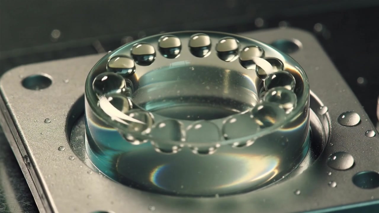 Recording clear torus ring shifting on metal plate, bead chain elongating and coalescing right