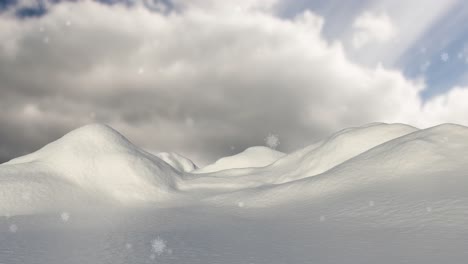 animation of snow falling over winter landscape and sky