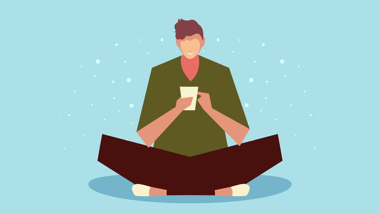 스마트폰 소셜 미디어 캐릭터를 사용하여 앉아있는 남자