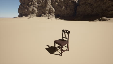 a lone chair sits in the middle of a desert