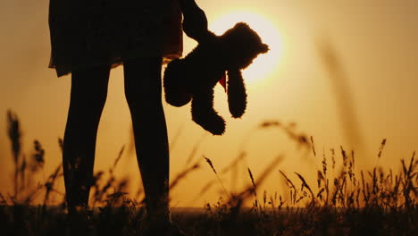 silhouette of a girl with balloons and a teddy bear it is worth the sunset farewell to childhood con