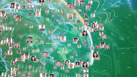 digital globe with profile icons represents global networking and business.