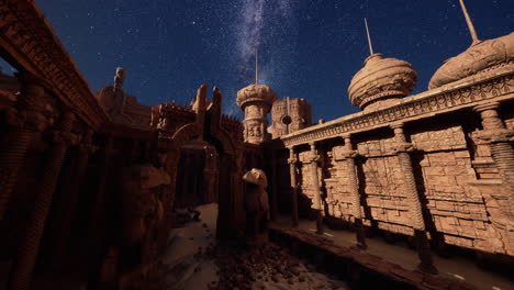 una ciudad de fantasía bajo un cielo estrellado