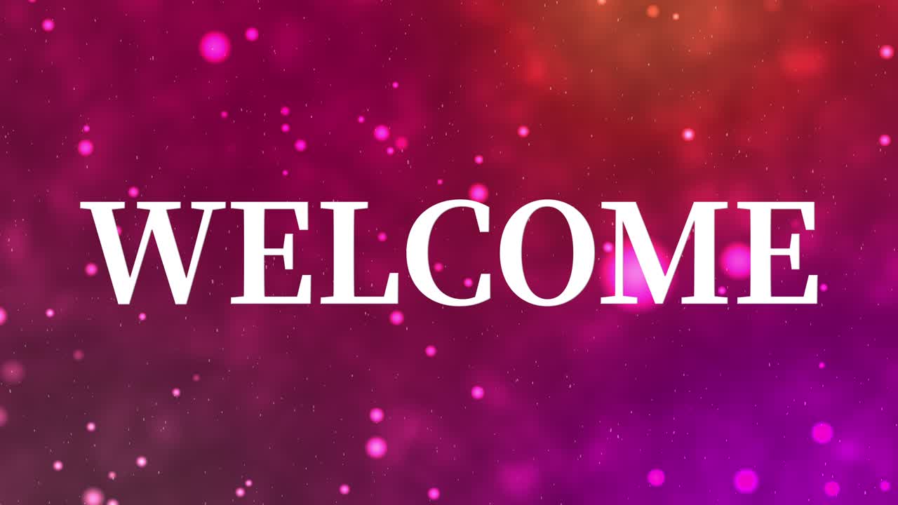 Animazione testuale del messaggio "WELCOME" in motion graphics