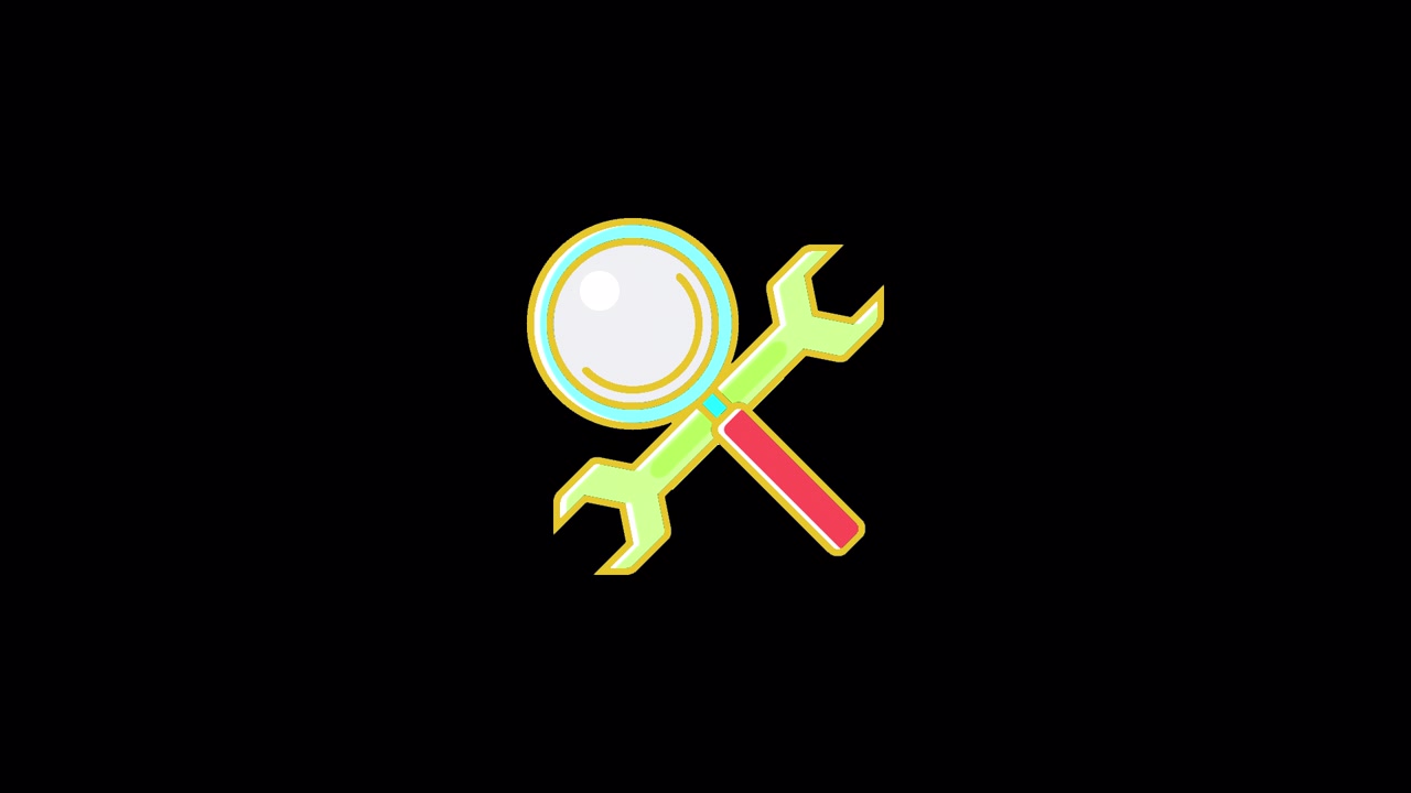 Animated Magnifying Glass and Wrench Icon on Black Background