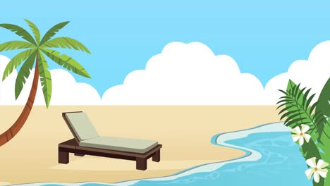 escena de paisaje marítimo de playa de verano con silla