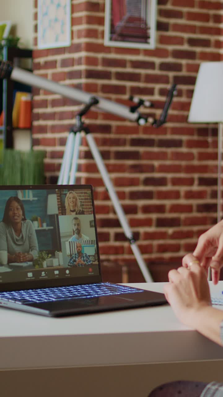 Vertical video Professional holding qa session with webinar participants via videoconference