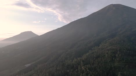 Aerial-view-of-mountain-landscape-in-foggy-morning