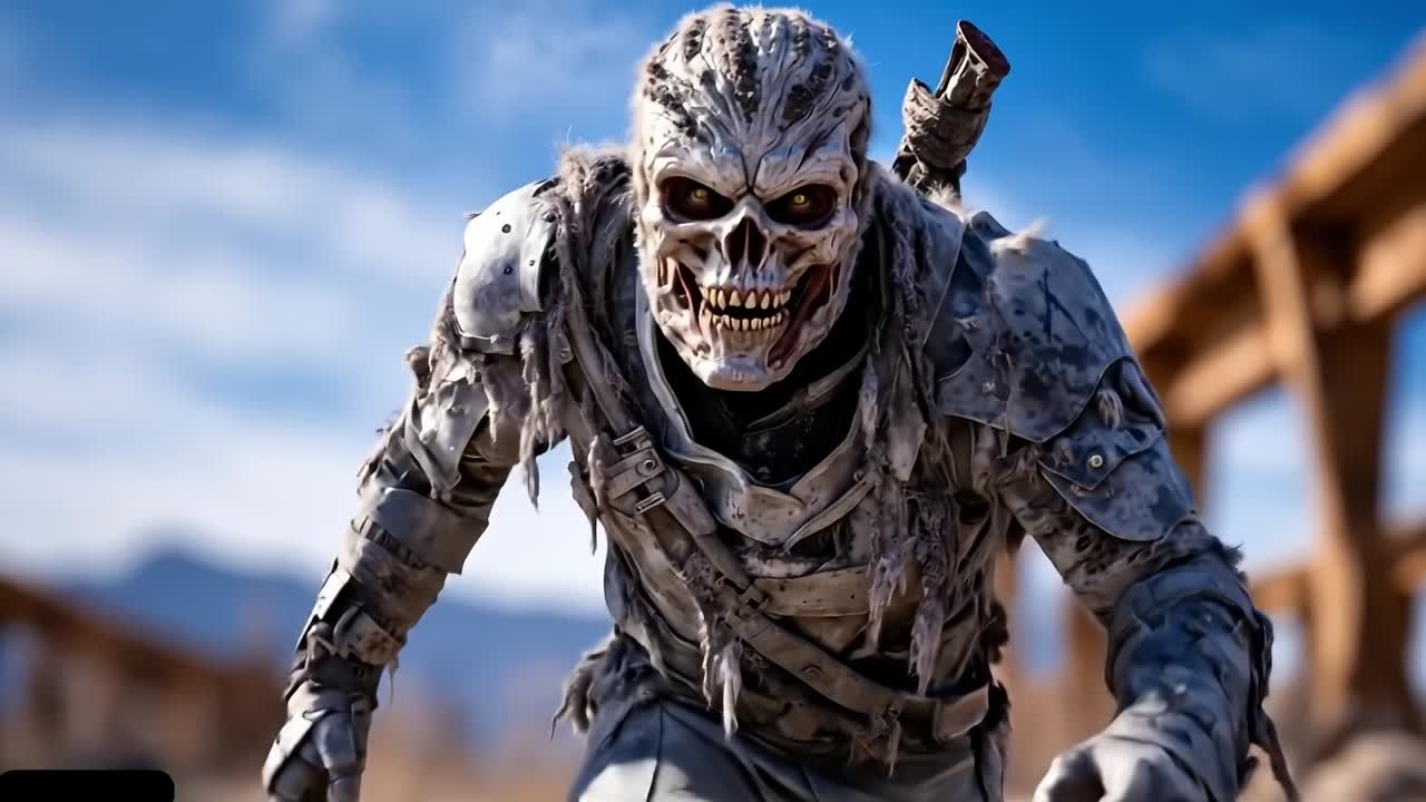 A man in a zombie costume holding a gun in his hand