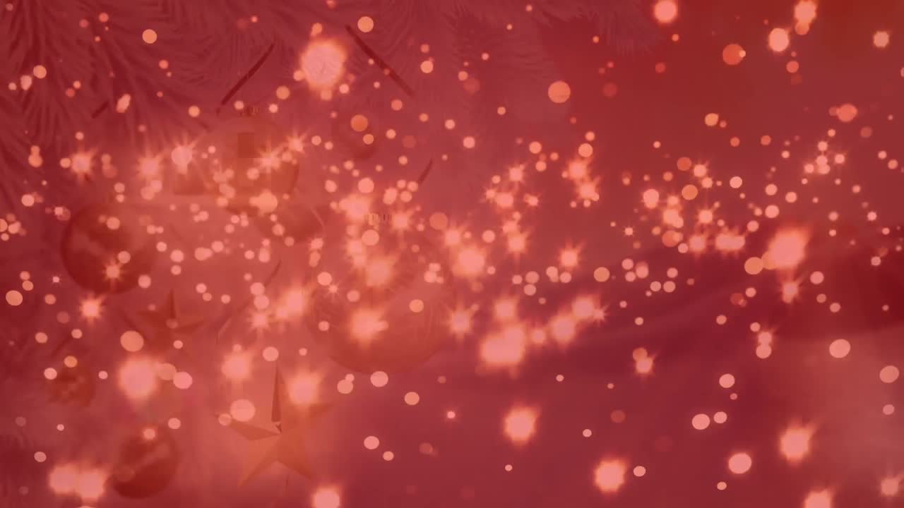 크리스마스 트리 에 장식 된 돌 과 별 위 에 반 ⁇ 이는 점 들 의 애니메이션