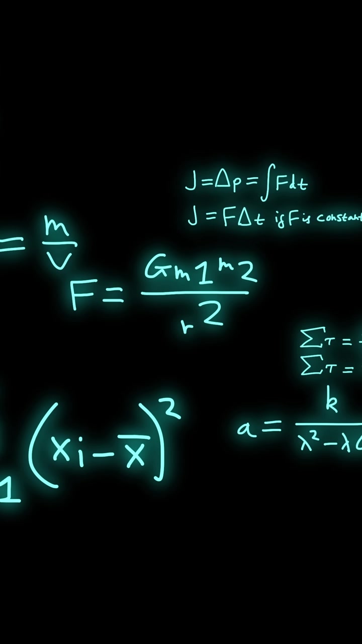 Animation of mathematical formulae and scientific data processing over black background