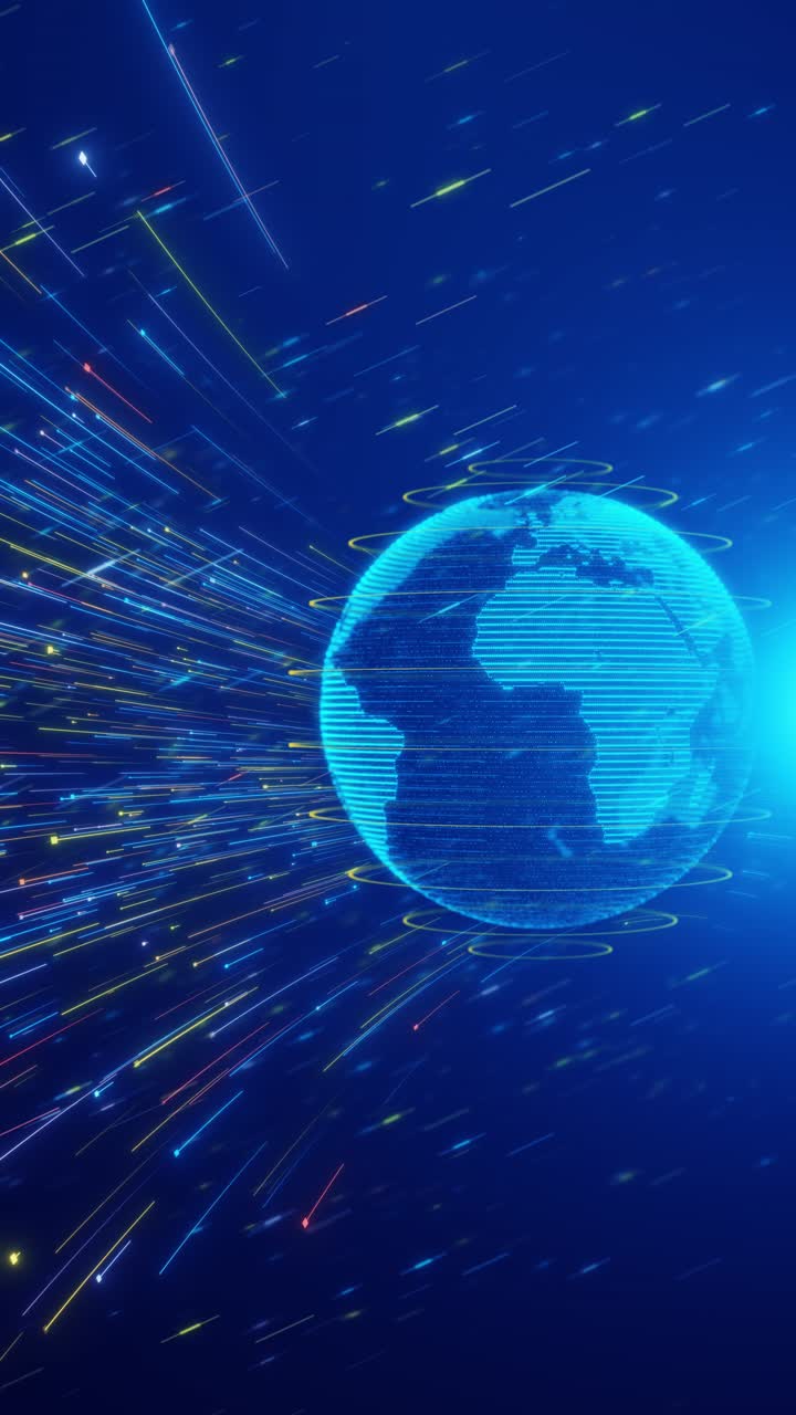 Futuristic earth digital light network background worldwide big data cloud world light lines globe