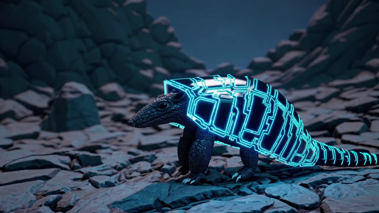 Cybernetic Armadillo in a Futuristic Landscape
