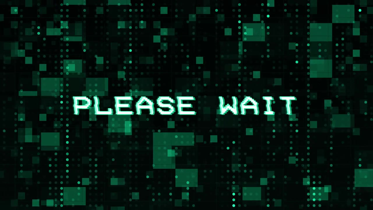Retro Pixelated Please Wait Message on Digital Background