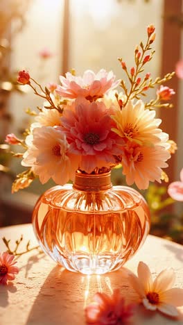 beautiful floral perfume arrangement in sunlight