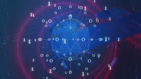 animación de la red de conexiones con iconos de robots a través del túnel digital