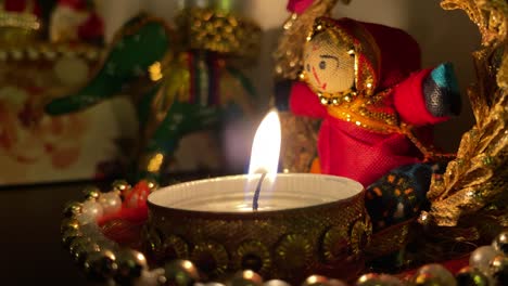 closeup of a beautiful diya  (oil lamp) burning