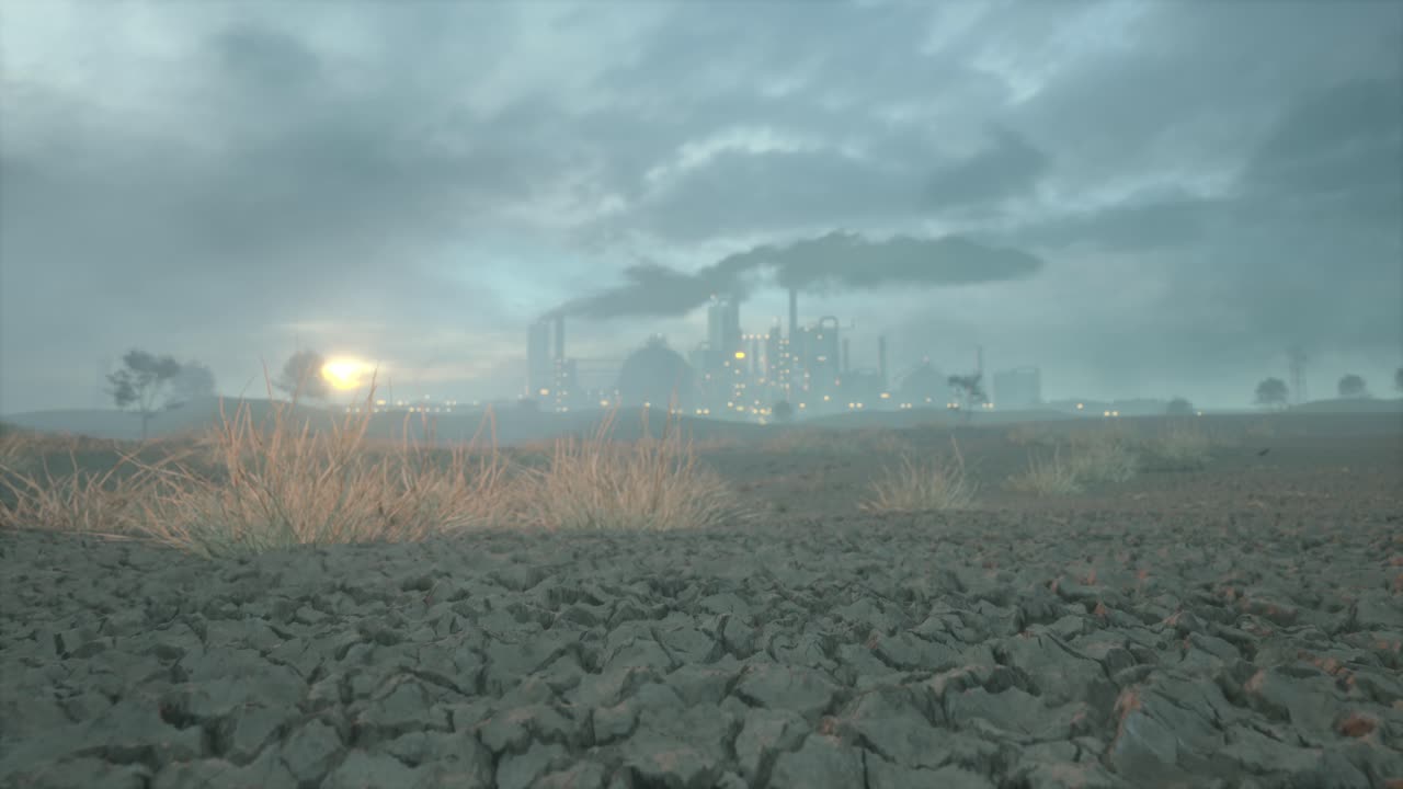 Impianto industriale che emette fumo contro un cielo al tramonto fosco