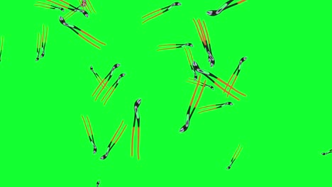 herramientas de pinzas cayendo animación en pantalla verde clave de croma, elementos gráficos