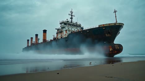 naufragio de un barco de carga oxidado en una playa