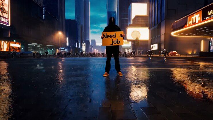 Jobless Person in a Futuristic City